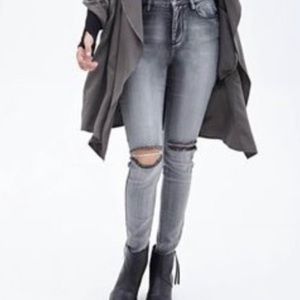 Forever 21 Gray High Waisted Distressed Jeans